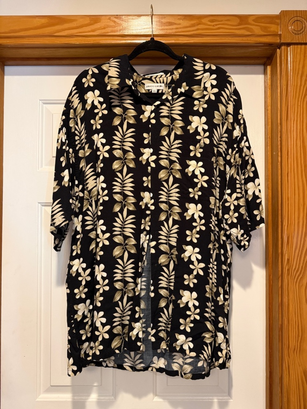 Pierre Cardin Black Button-Down Camp Shirt with Cream Floral Print